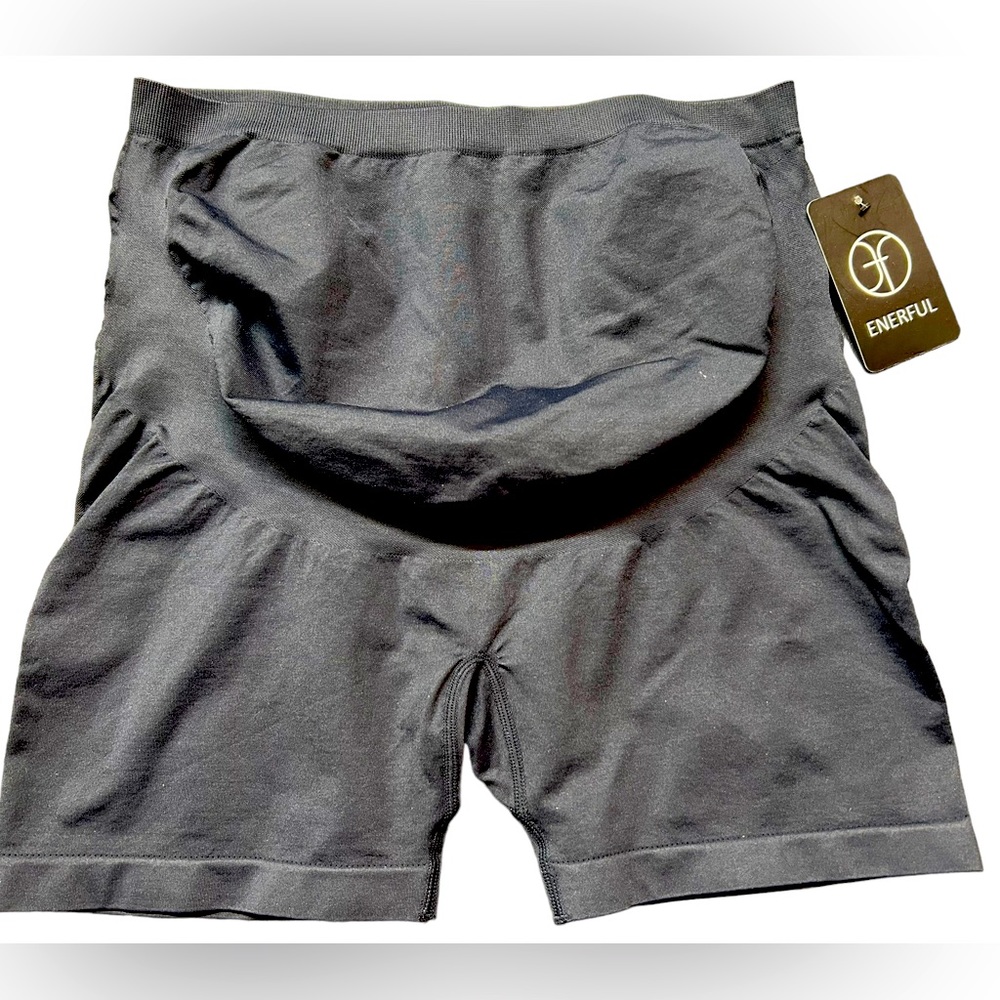 ENERFUL MATERNITY SHORTS WOMENS XL Black WITH POCKETS BELLY SUPPORT NWT